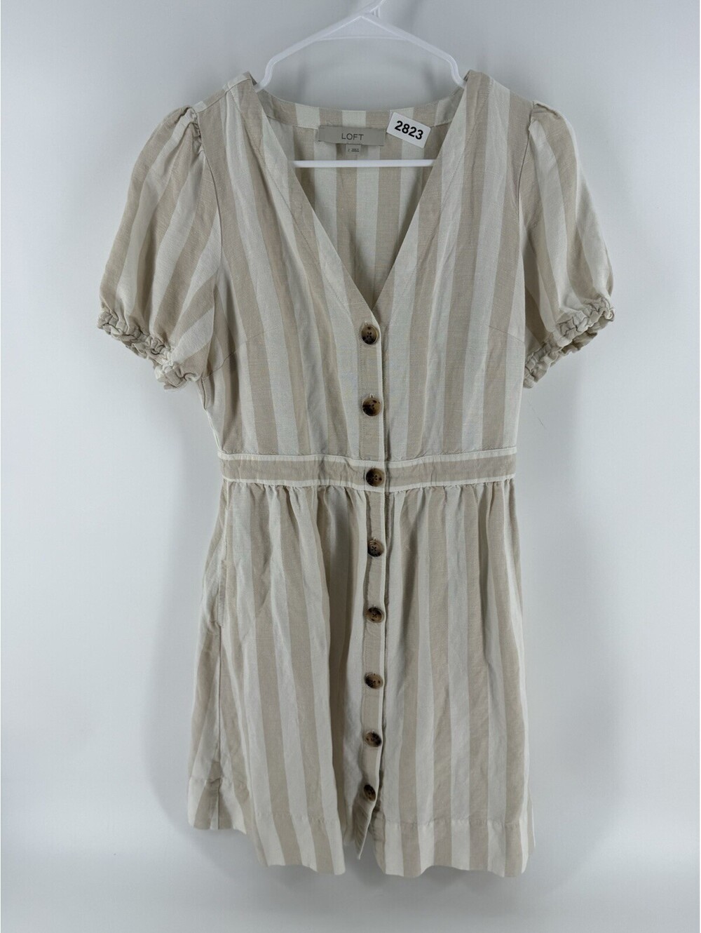 LOFT Women T Shirt Dress 2 White Stripe Puff Sleeve Knee Length Summer Beach